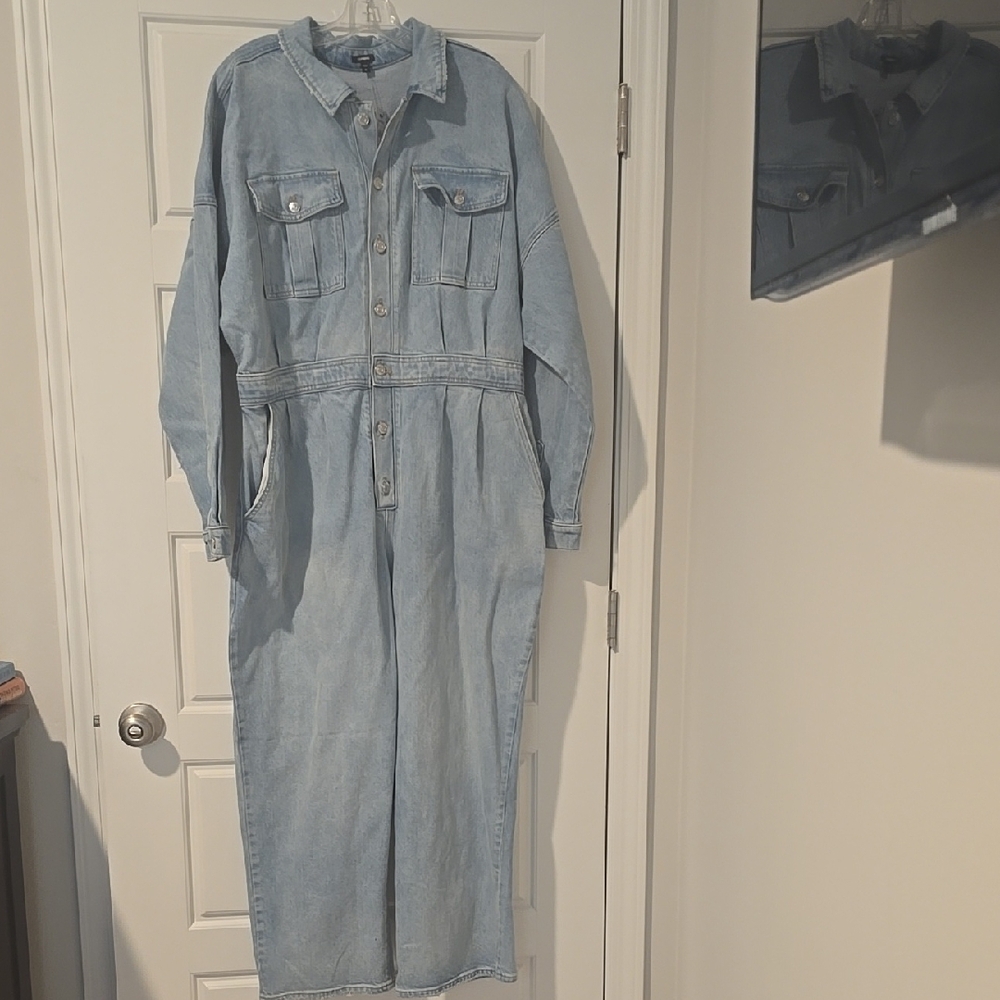 NWT- Express Light Wash Denim Jumpsuit-XL